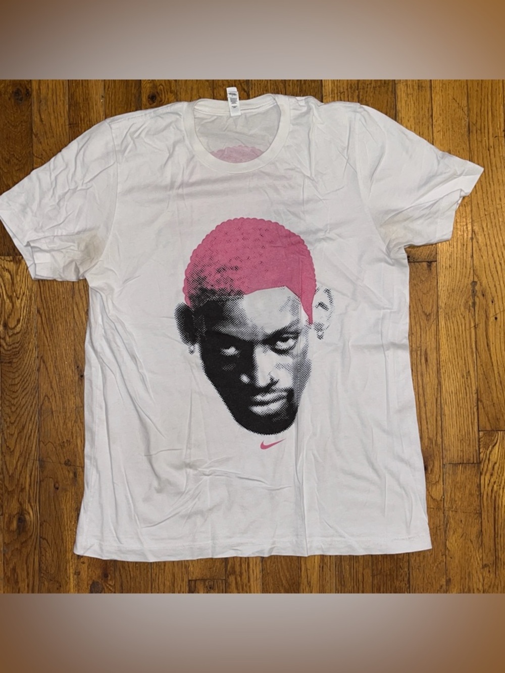 Dennis Worm Rodman Nike Swoosh NBA Basketball White Cotton Tee T Shirt - Sz L